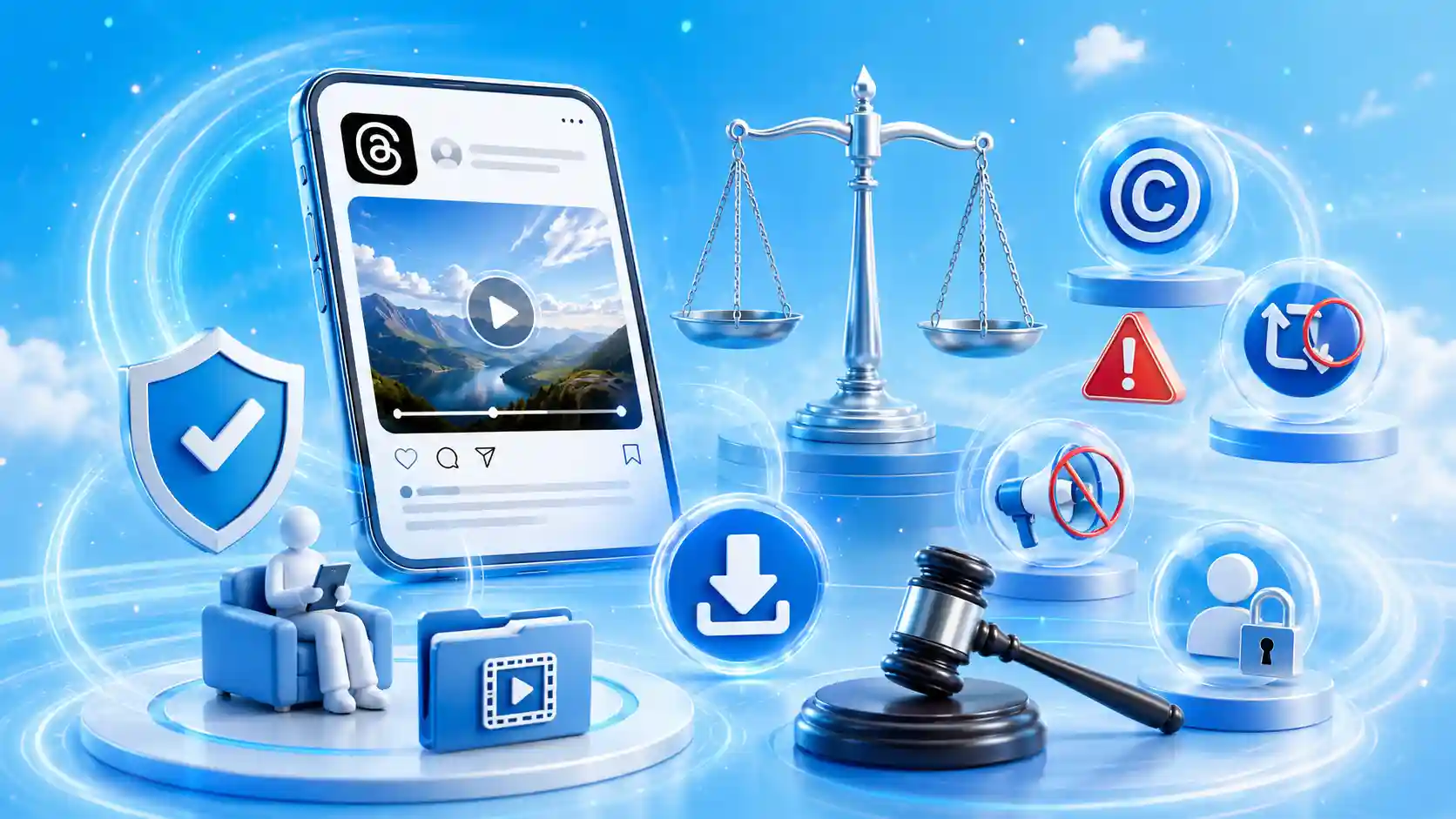 Legal rules for downloading and reusing Threads videos.